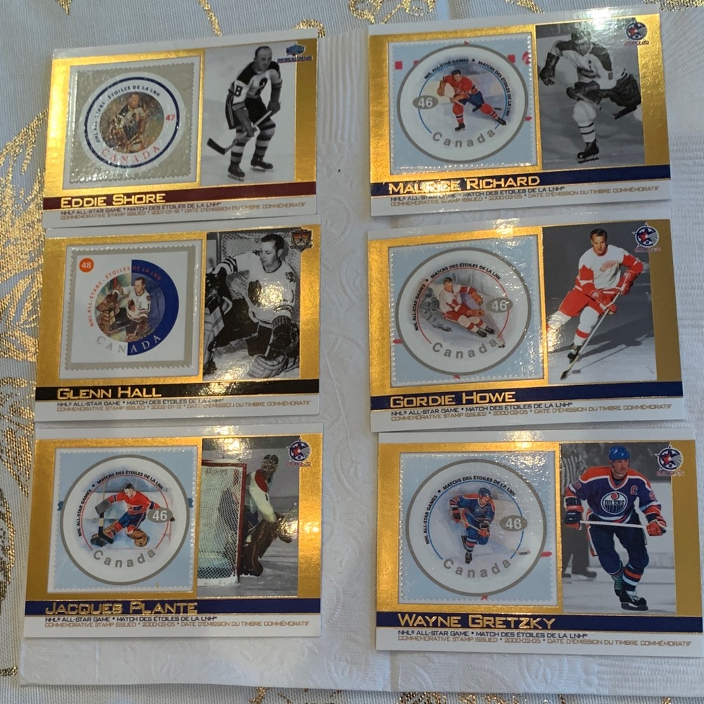 Hockey player plus stamps. Starting in 2000. Canada post limited edition